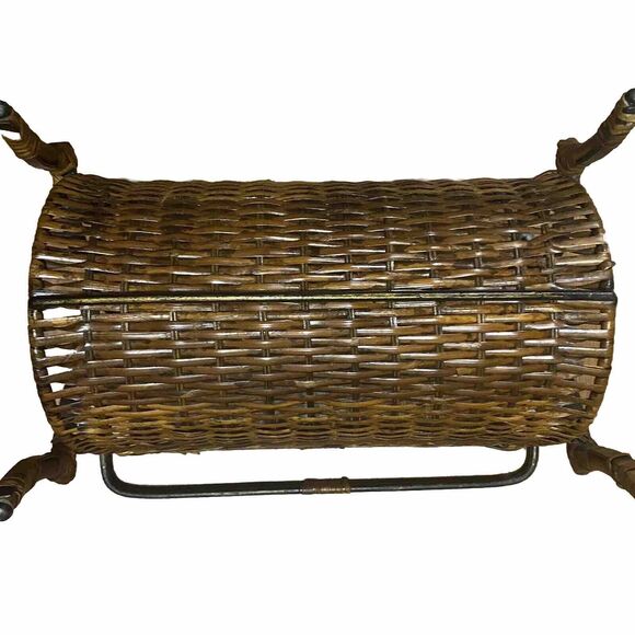 Wicker Rattan Bamboo Cane Wrought Iron Vintage Towel Magazine Rack MCM Bohemian - Picture 7 of 16